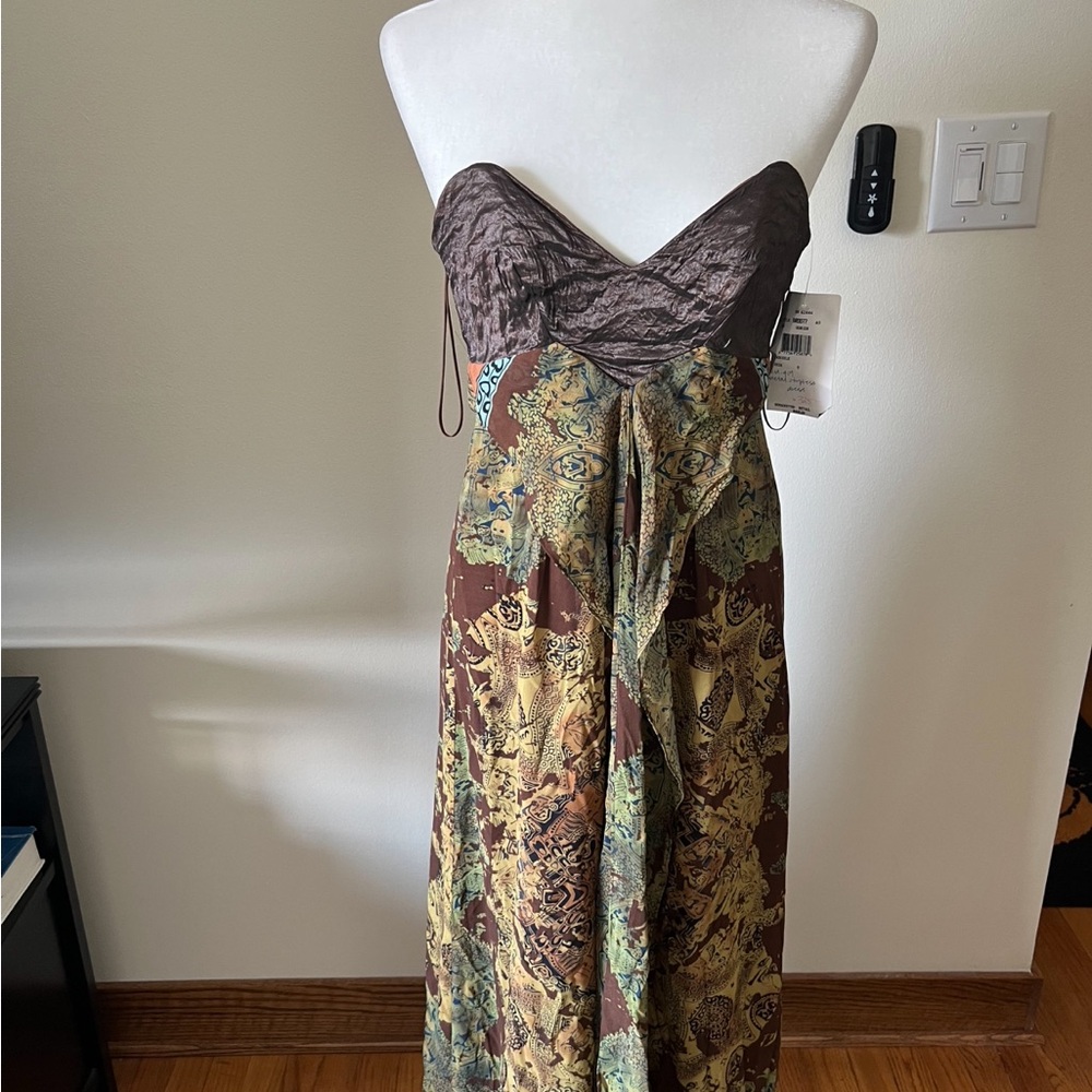 Nicole Miller Brown and Gold Backless Dress